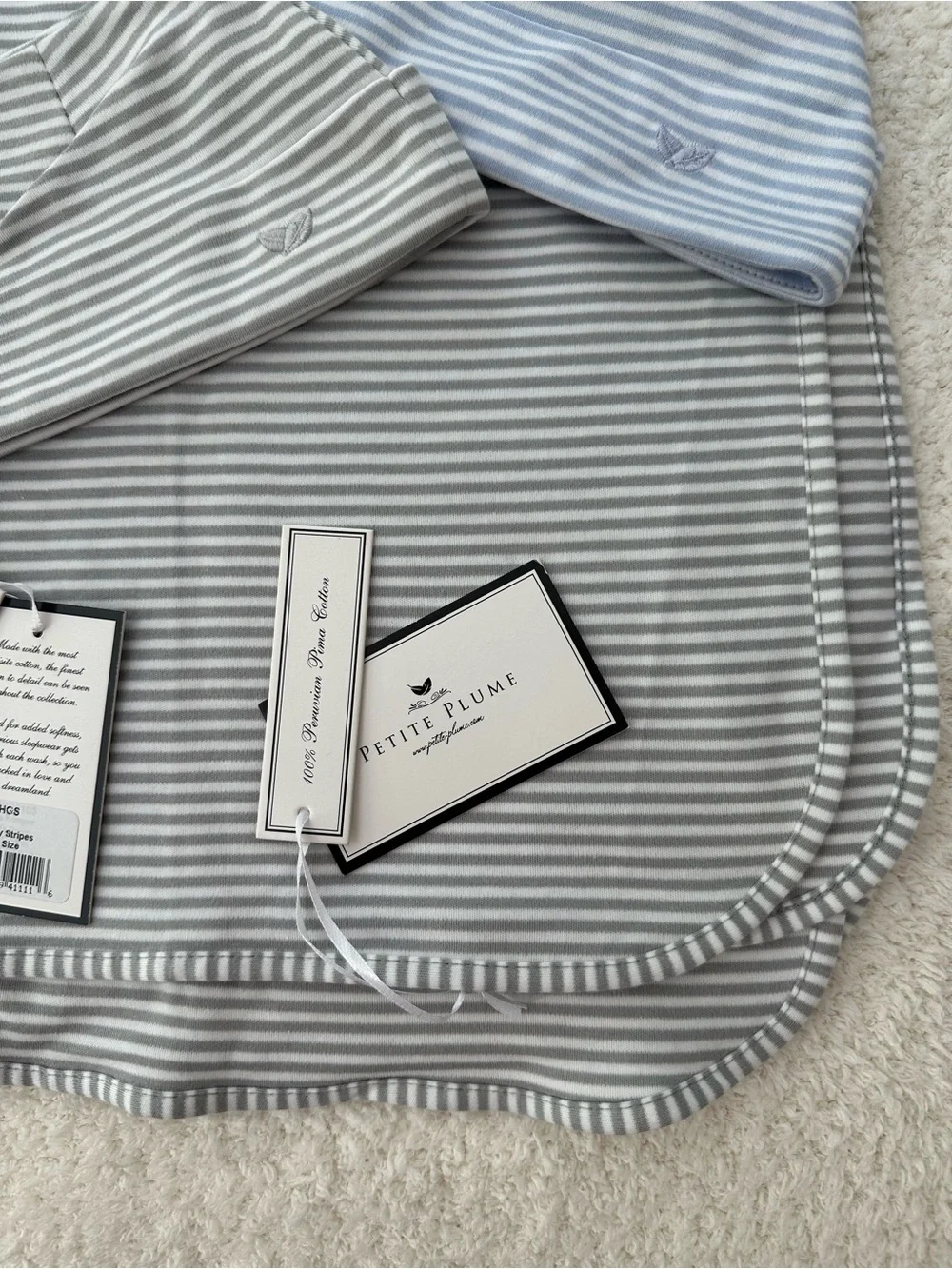 Petite Plume Baby Stripe Hat & Blanket Set 100% Peruvian Pima Cotton